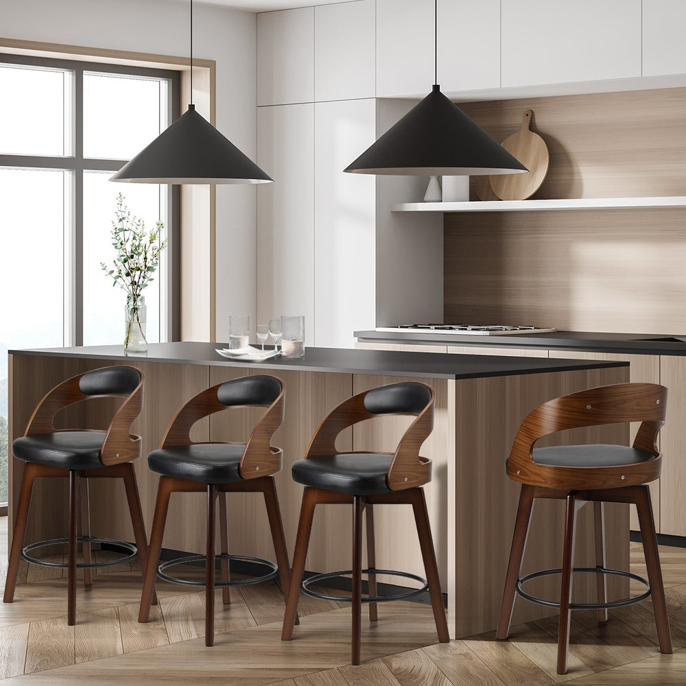 Oikiture 4x Bar Stools Swivel PU Leather Black
