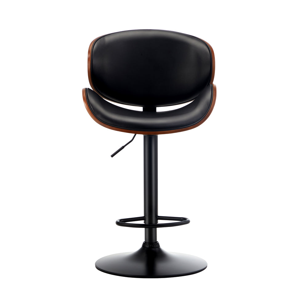 Oikiture Set of 4 Bar Stools Swivel Wooden Leather Gas Lift