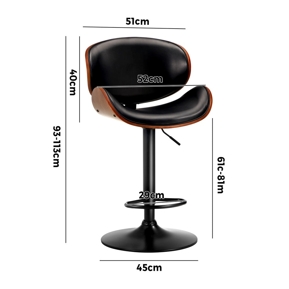 Oikiture Set of 4 Bar Stools Swivel Wooden Leather Gas Lift