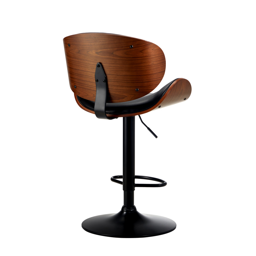 Oikiture Set of 4 Bar Stools Swivel Wooden Leather Gas Lift