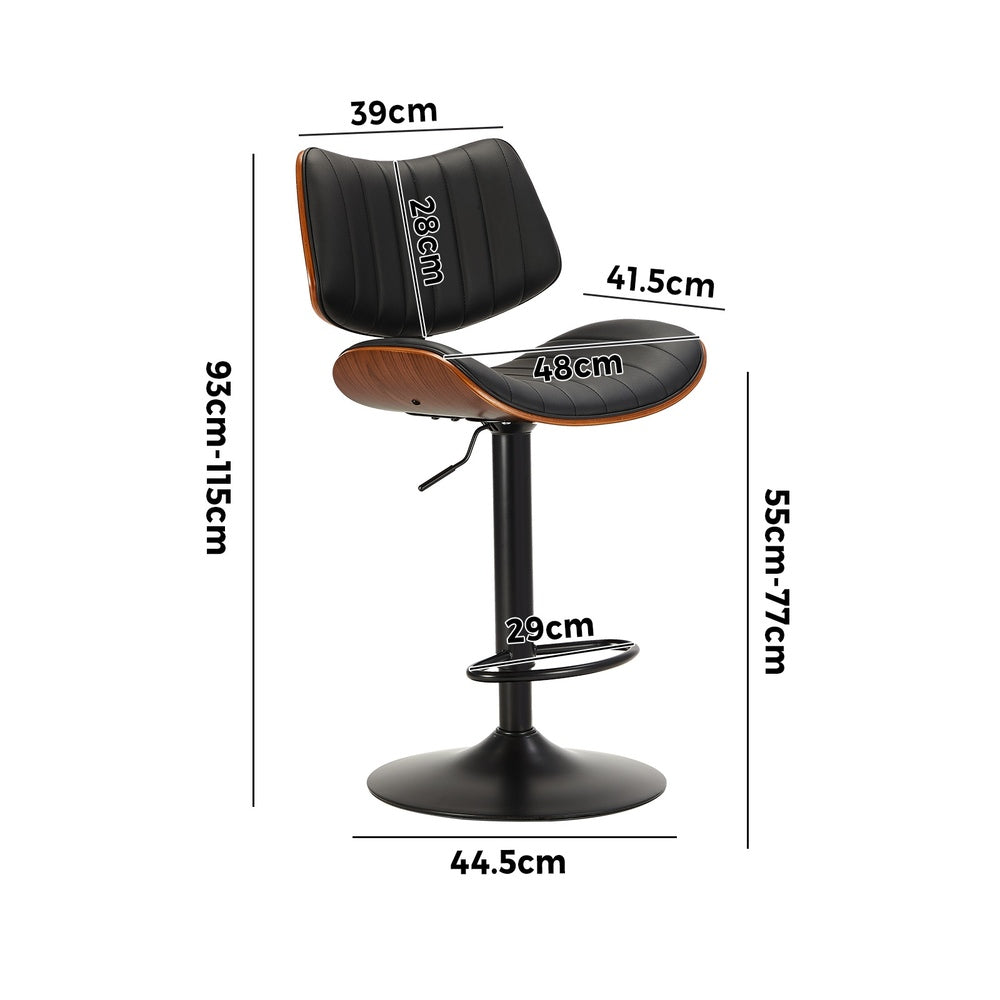 Oikiture 2x Bar Stool Kitchen Swivel Chair Wooden Leather Gas Lift Black