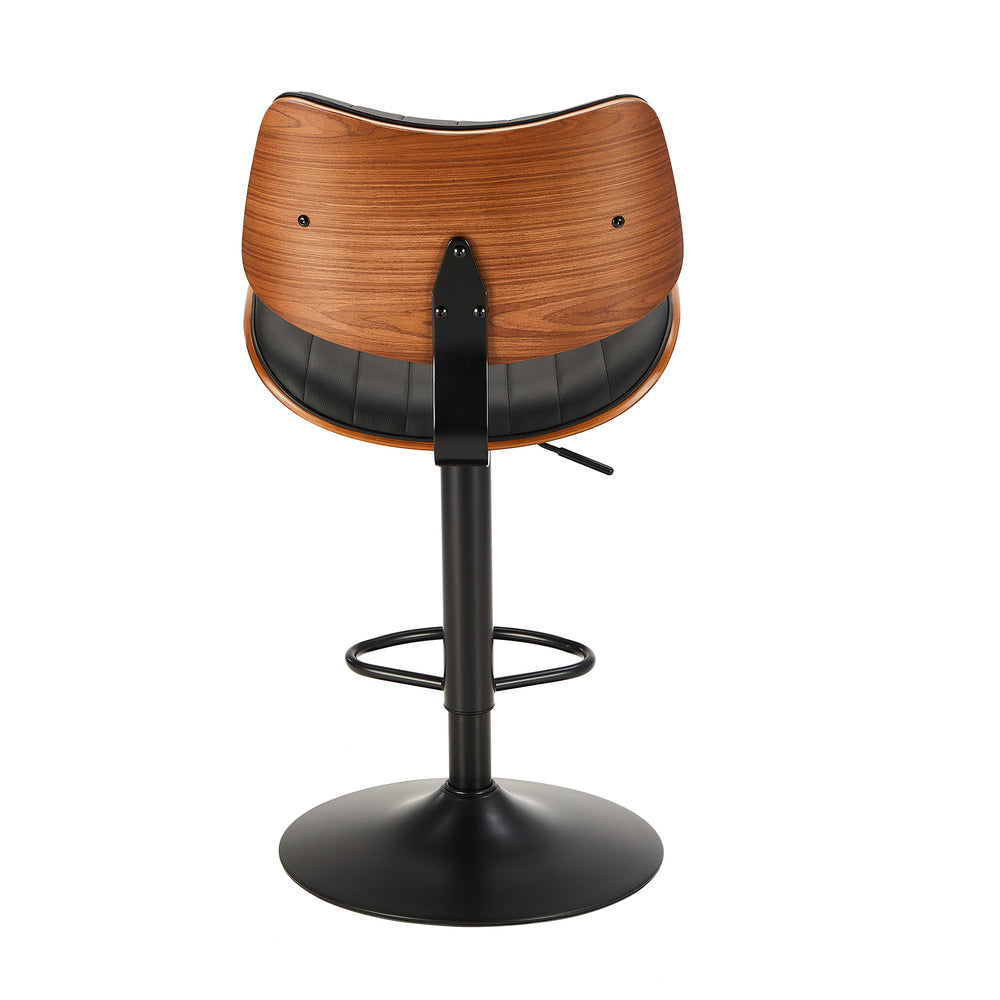 Oikiture 2x Bar Stool Kitchen Swivel Chair Wooden Leather Gas Lift Black