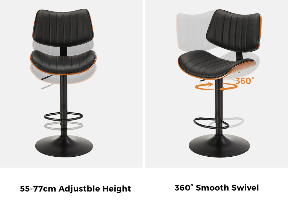 Oikiture 4x Bar Stool Kitchen Swivel Chair Wooden Leather Gas Lift