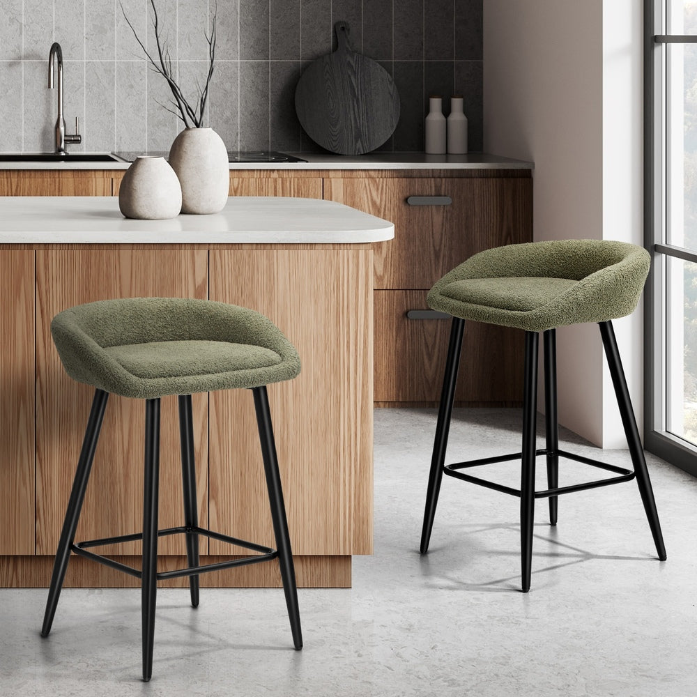 Oikiture 2PCS Bar Stools Boucle Fabric Green and Black