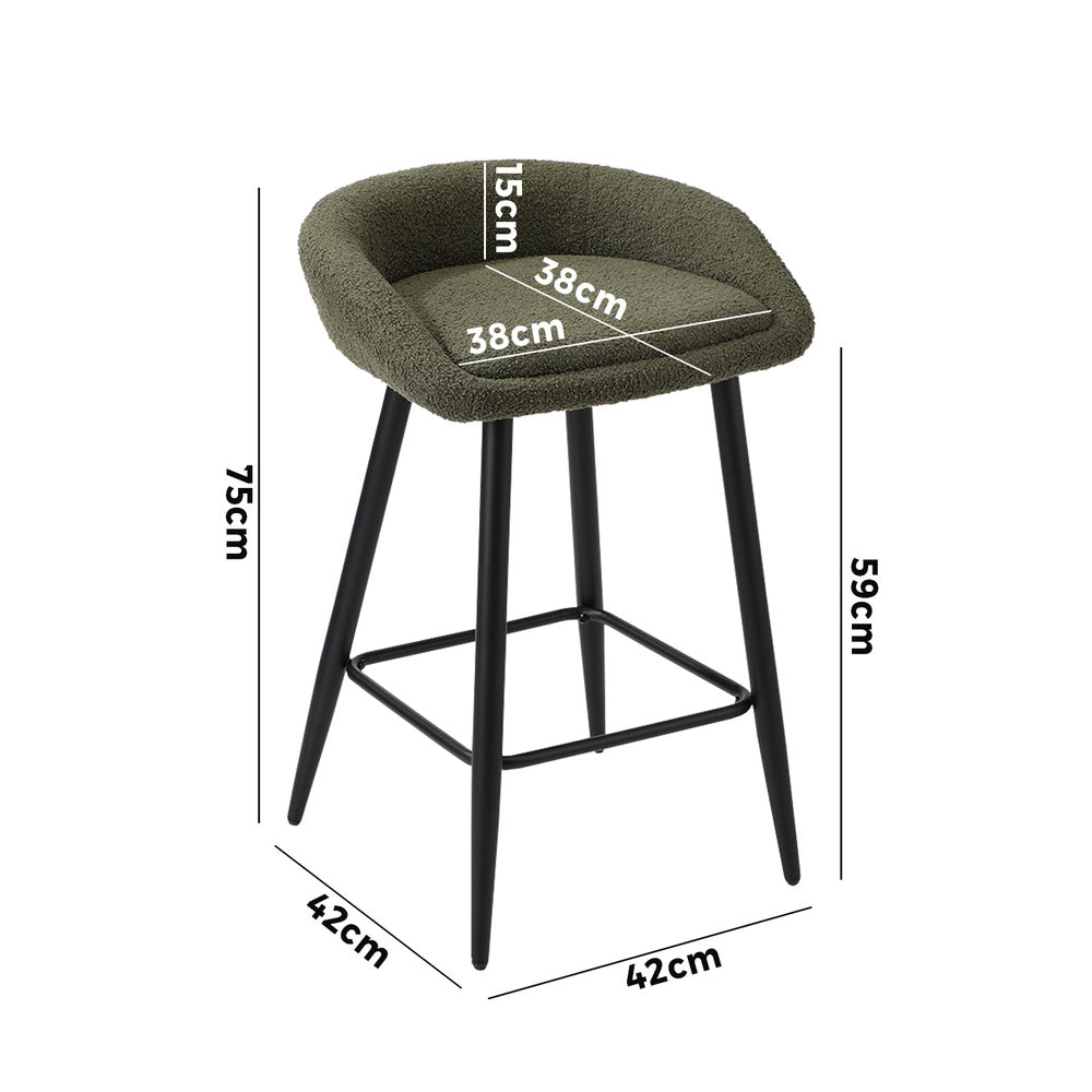 Oikiture 2PCS Bar Stools Boucle Fabric Green and Black