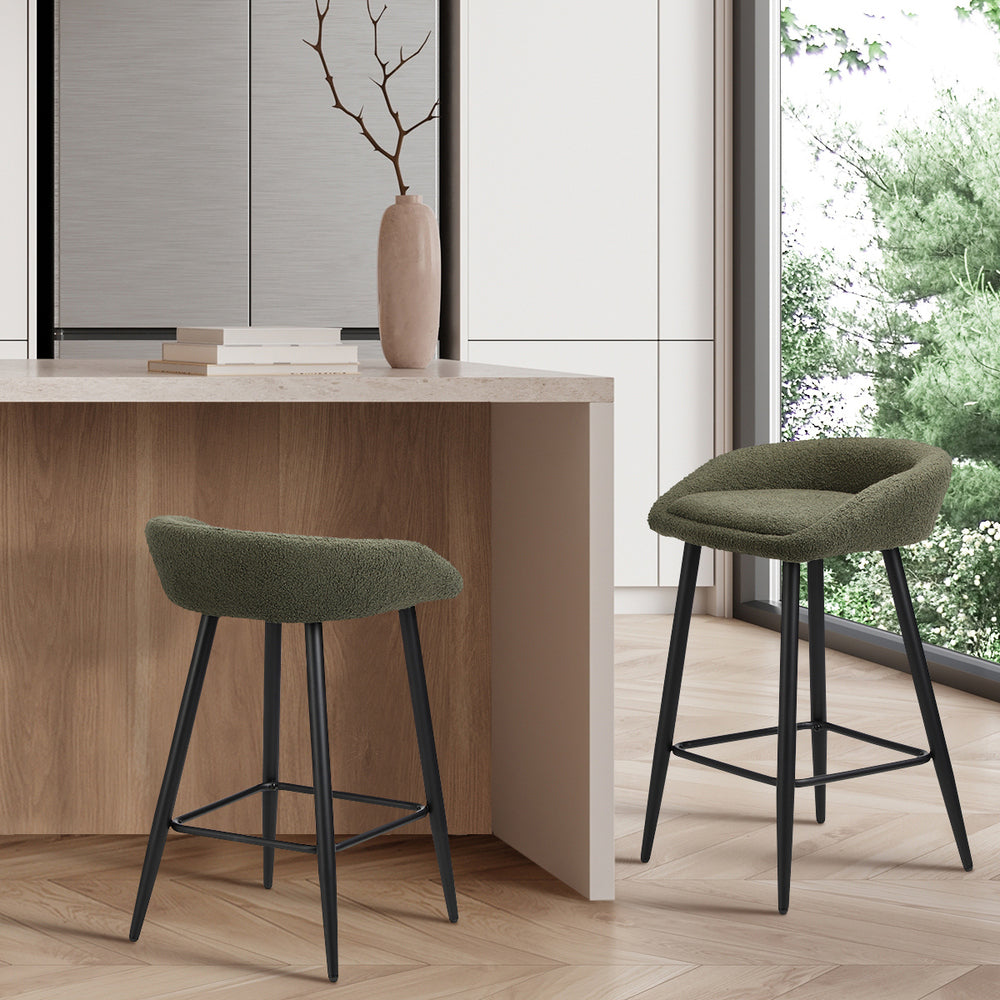 Oikiture 2PCS Bar Stools Boucle Fabric Green and Black