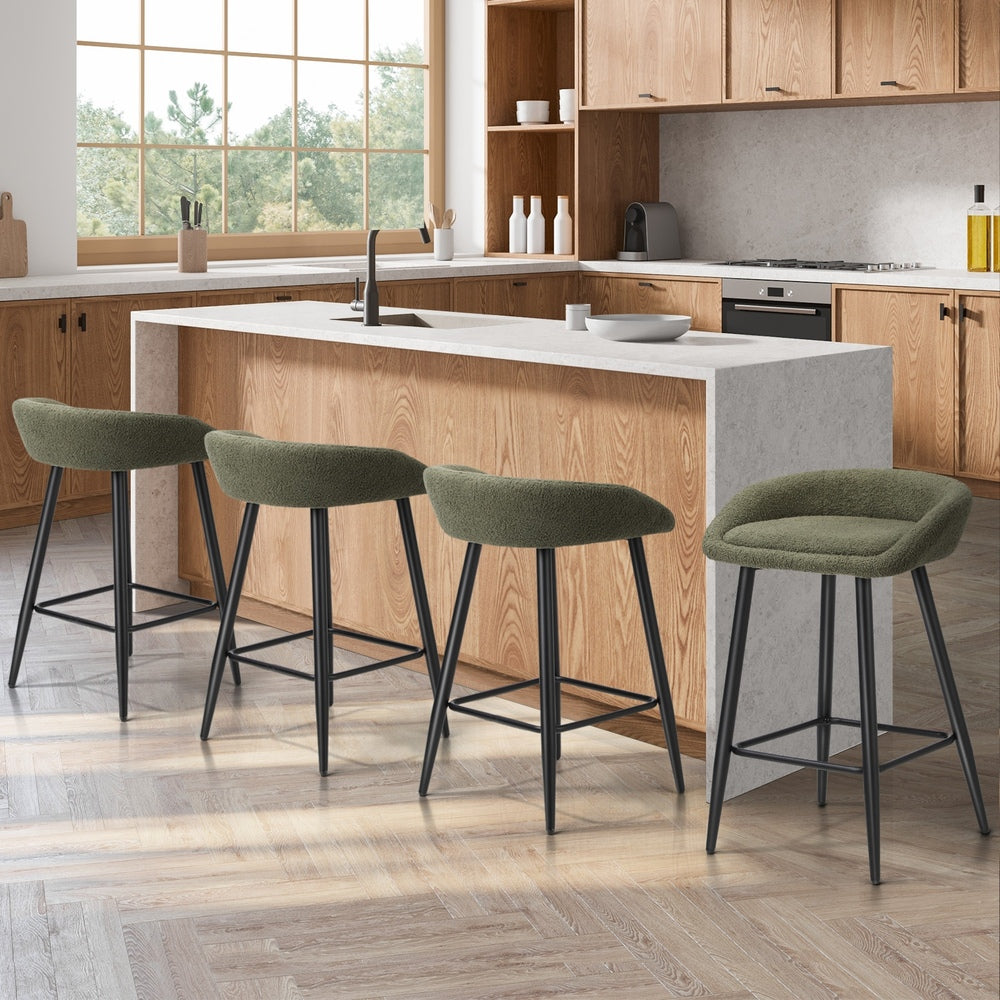 Oikiture 4PCS Bar Stools Boucle Fabric Green and Black