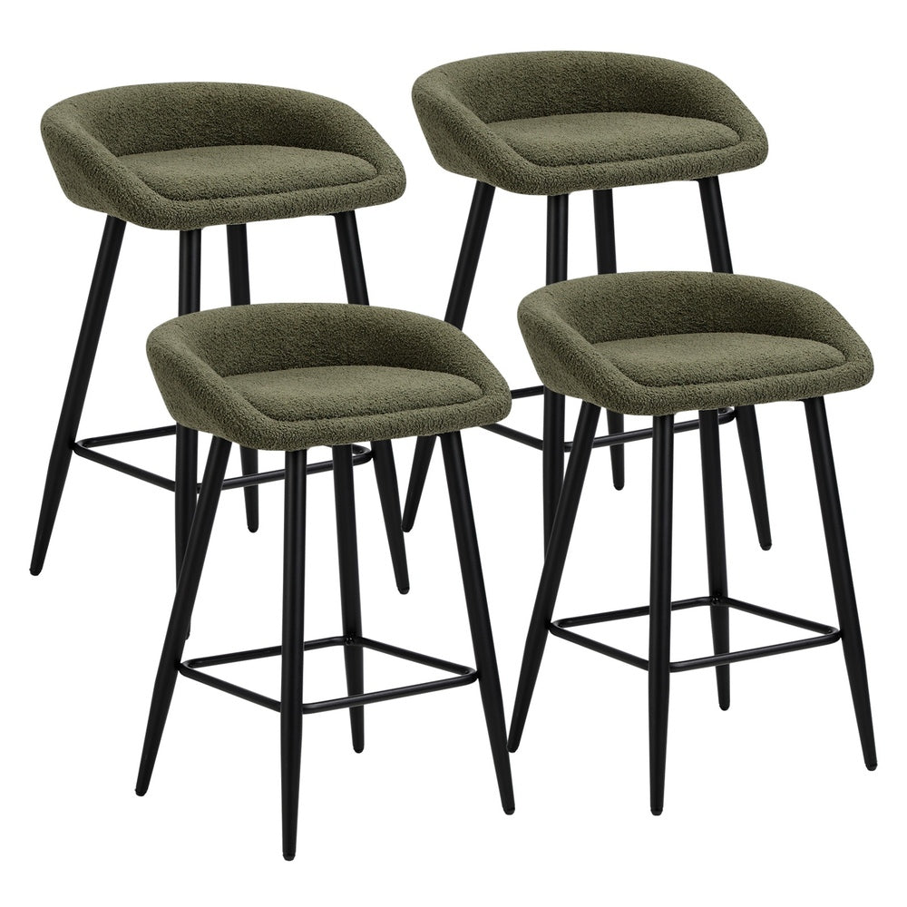 Oikiture 4PCS Bar Stools Boucle Fabric Green and Black