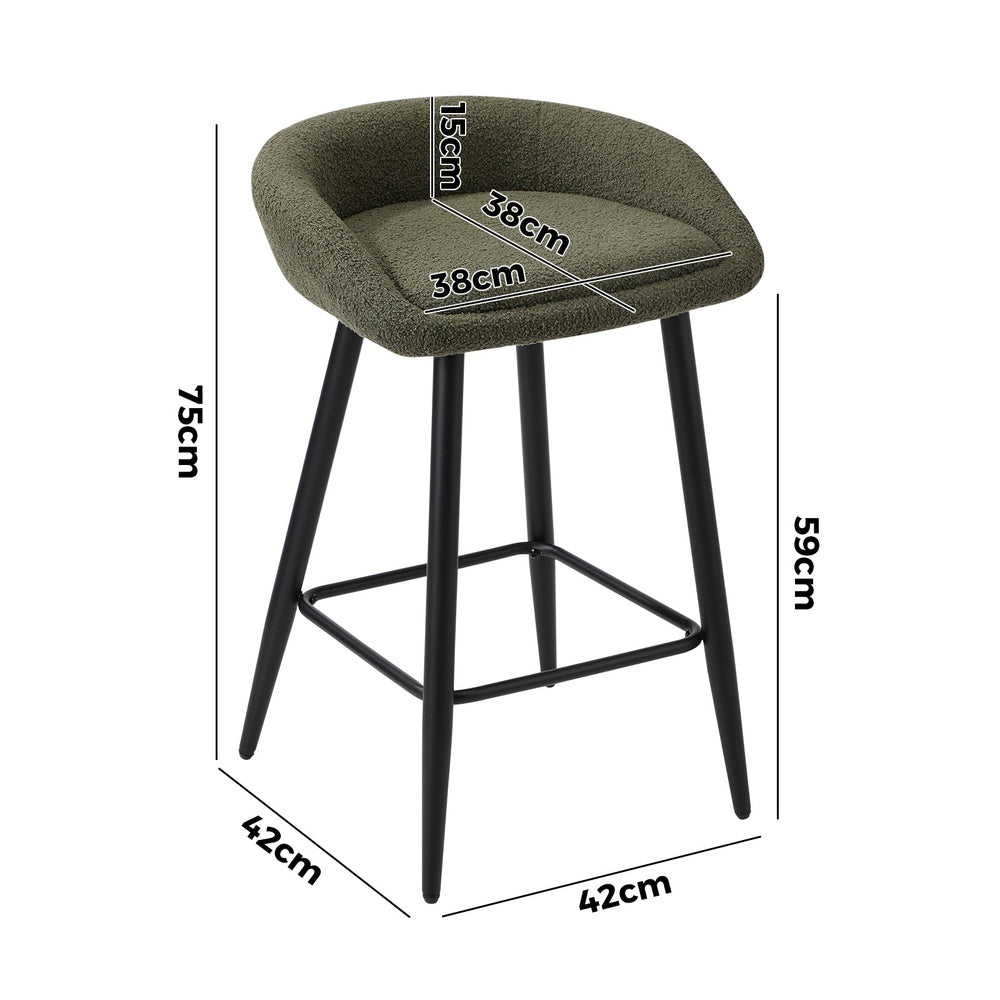 Oikiture 4PCS Bar Stools Boucle Fabric Green and Black