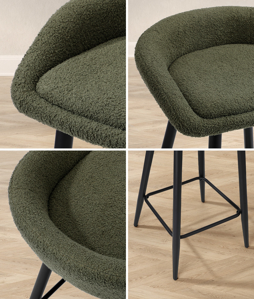 Oikiture 4PCS Bar Stools Boucle Fabric Green and Black