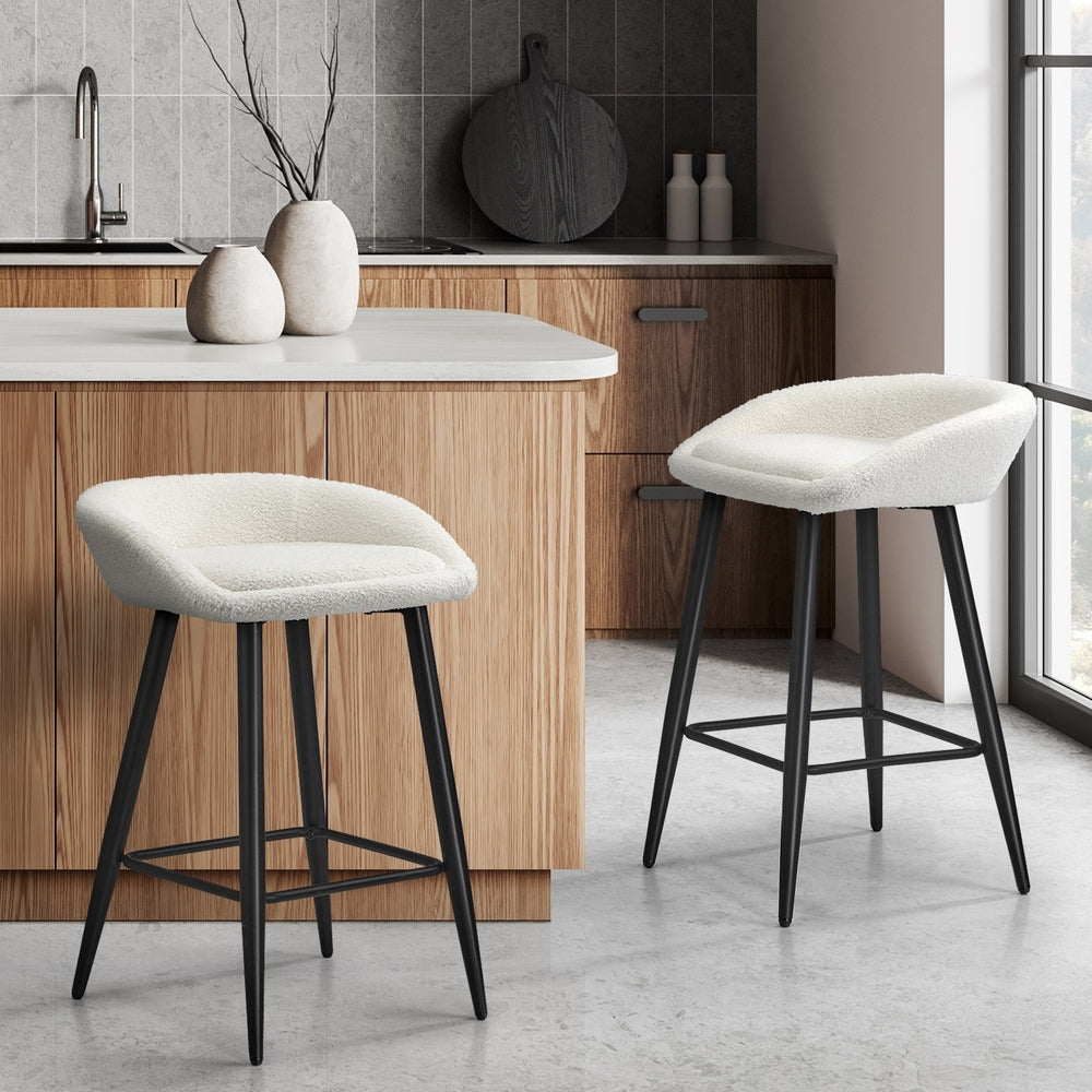 Oikiture 2PCS Bar Stools Boucle Fabric White and Black