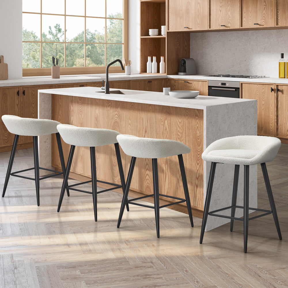 Oikiture 4PCS Bar Stools Boucle Fabric White and Black