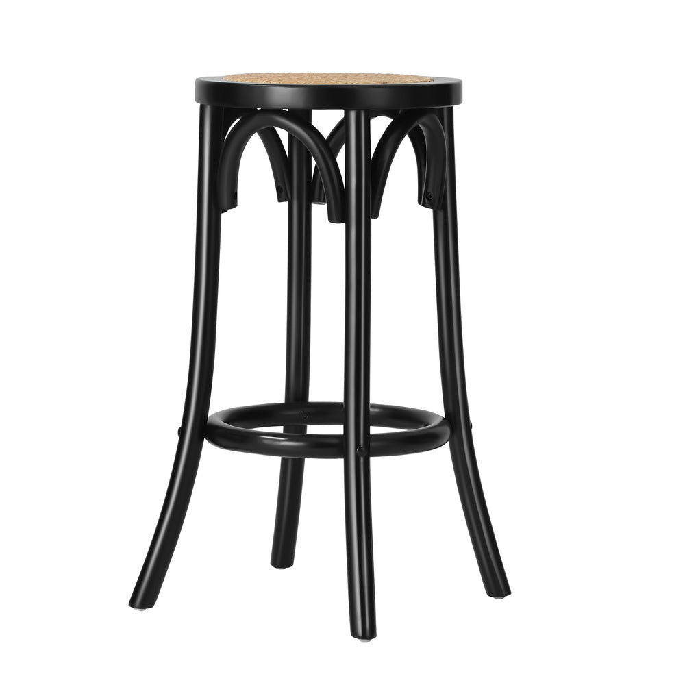 Oikiture Wooden Bar Stool 2pc Rattan Dining Chair Black