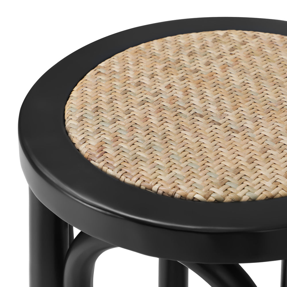 Oikiture Wooden Bar Stool 2pc Rattan Dining Chair Black
