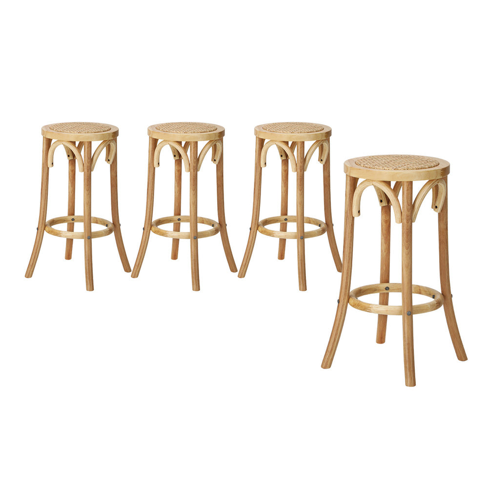 Oikiture 4x Bar Stools Dining Chair Rattan Seat Natural