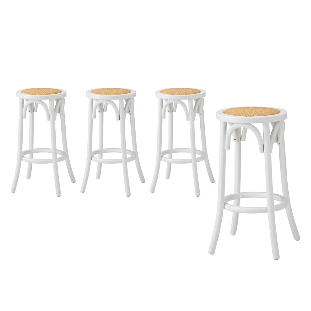 Oikiture Set of 4 Bar Stools Vintage Rattan Seat White
