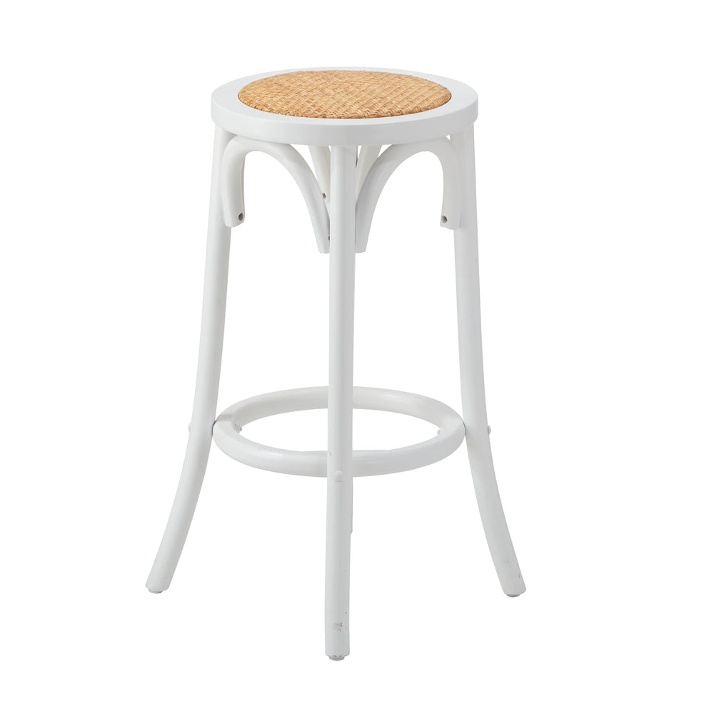 Oikiture Set of 4 Bar Stools Vintage Rattan Seat White