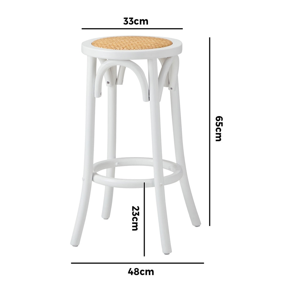 Oikiture Set of 4 Bar Stools Vintage Rattan Seat White