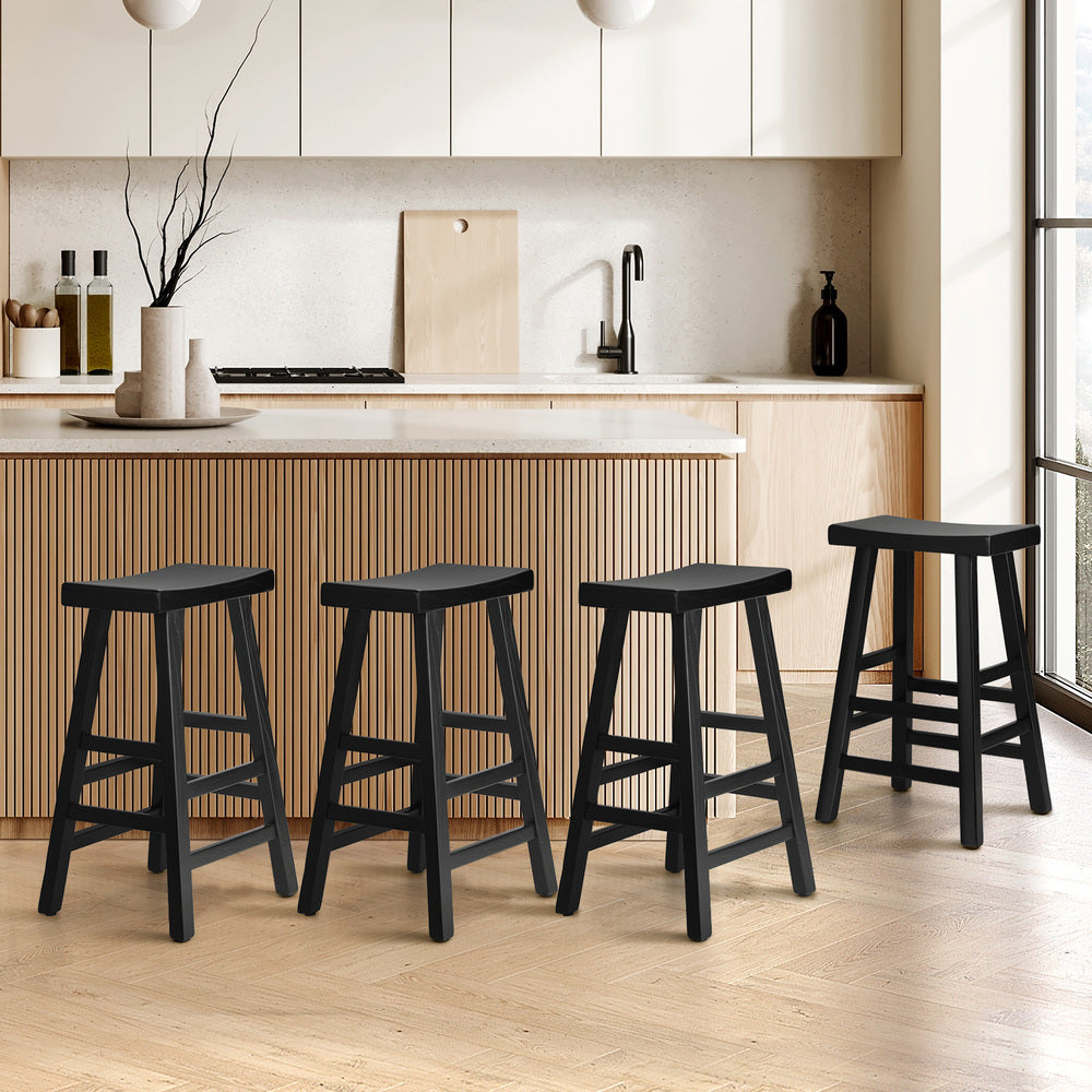 Oikiture 4X Bar Stools Wooden Counter Chairs Black