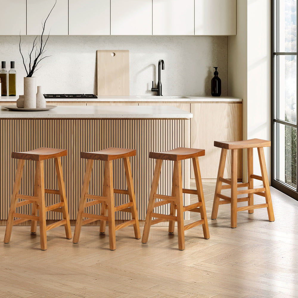 Oikiture Set of 4 Bar Stools Wooden Counter Chairs Natural