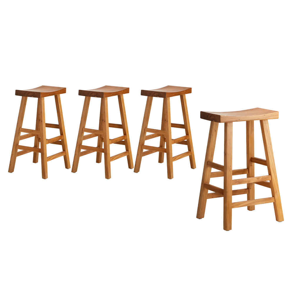 Oikiture Set of 4 Bar Stools Wooden Counter Chairs Natural