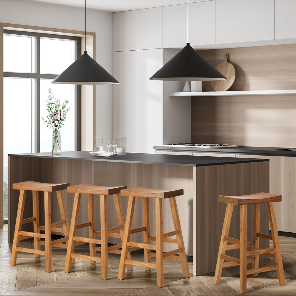 Oikiture Set of 4 Bar Stools Wooden Counter Chairs Natural