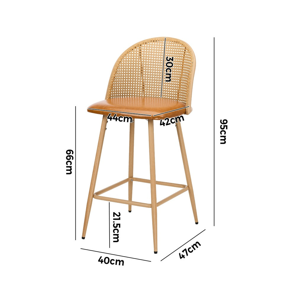 Oikiture 2x Bar Stools Rattan Dining Chair Natural PU Brown