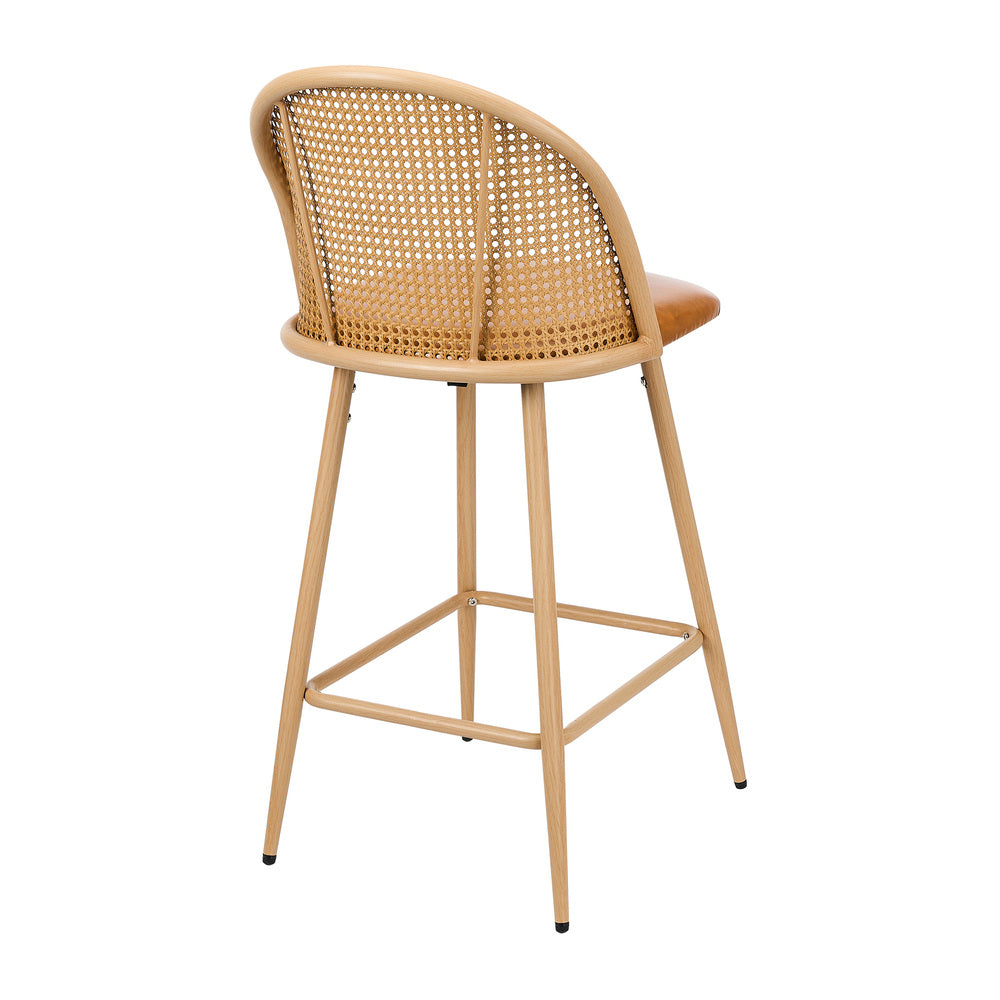 Oikiture 2x Bar Stools Rattan Dining Chair Natural PU Brown