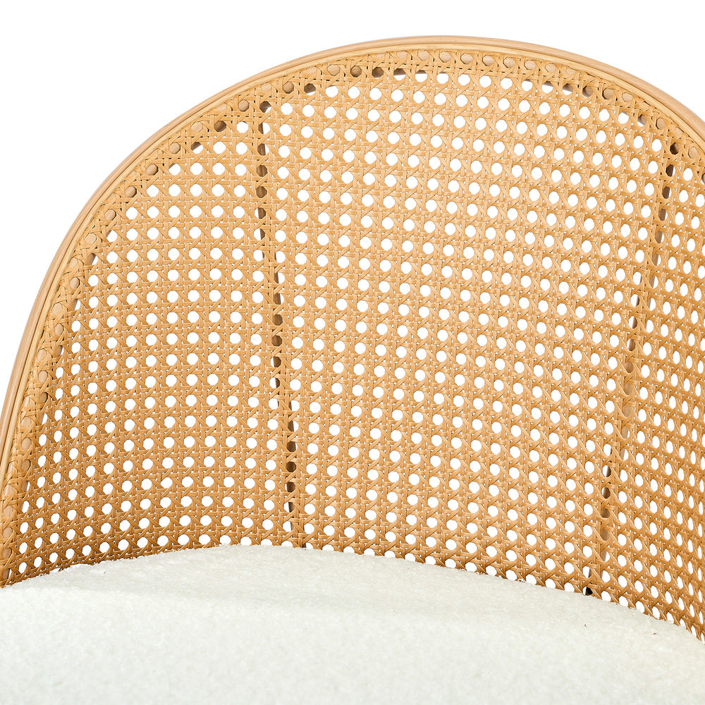 Oikiture 2x Bar Stools Rattan Dining Chair Natural Boucle White