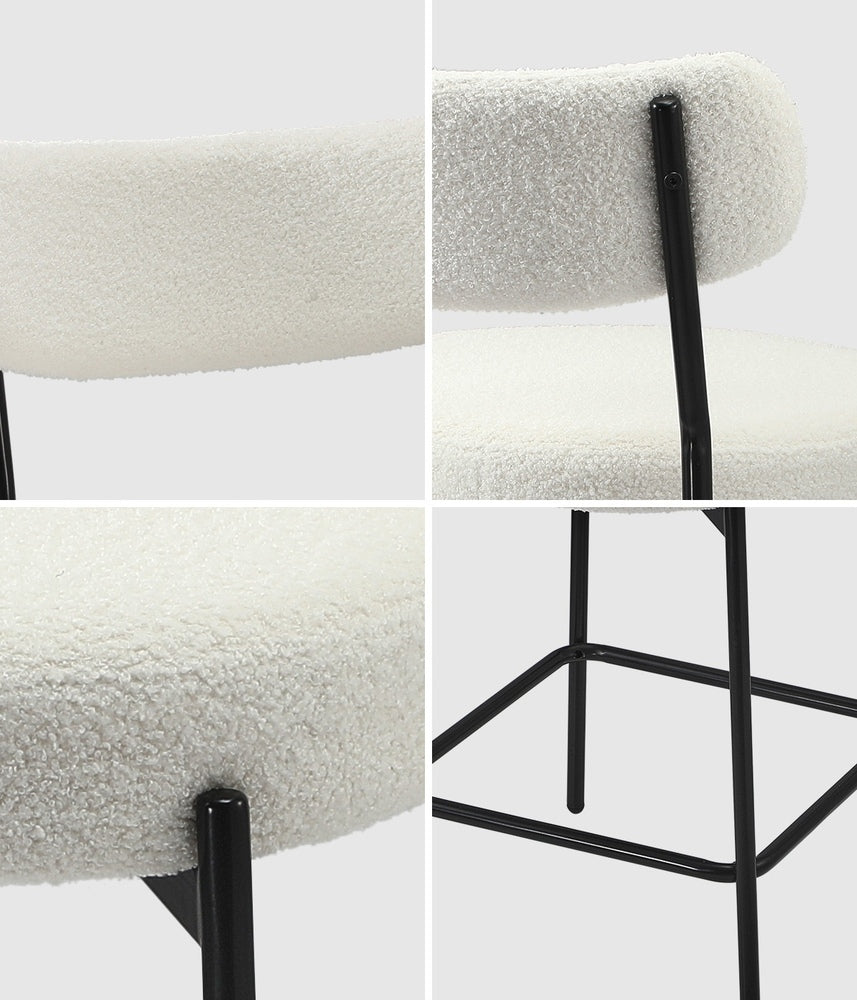 Oikiture 2x Bar Stools Kitchen Dining Stool Boucle Fabric White