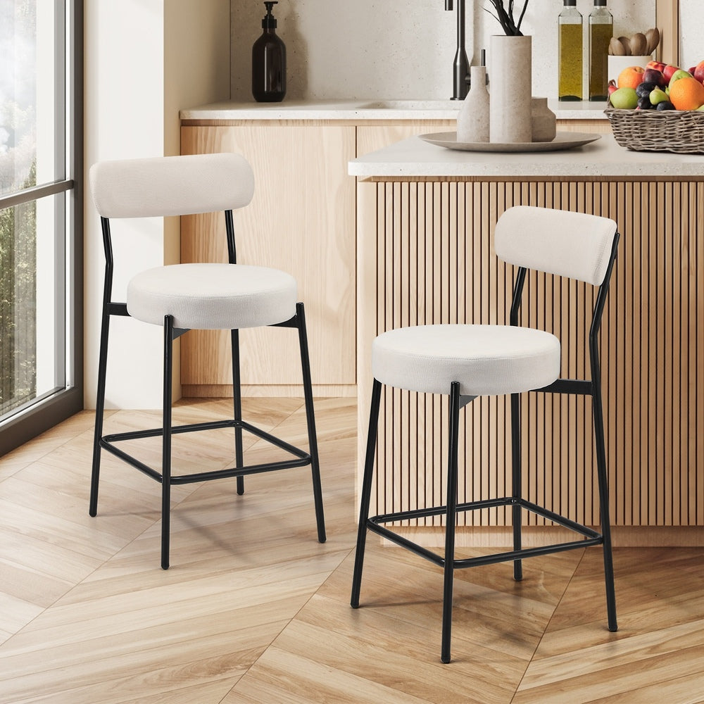 Oikiture 2x Bar Stools Polyester Linen Fabric Beige