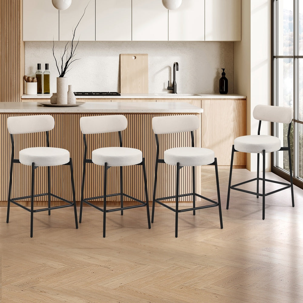 Oikiture 4x Bar Stools Polyester Linen Fabric Beige