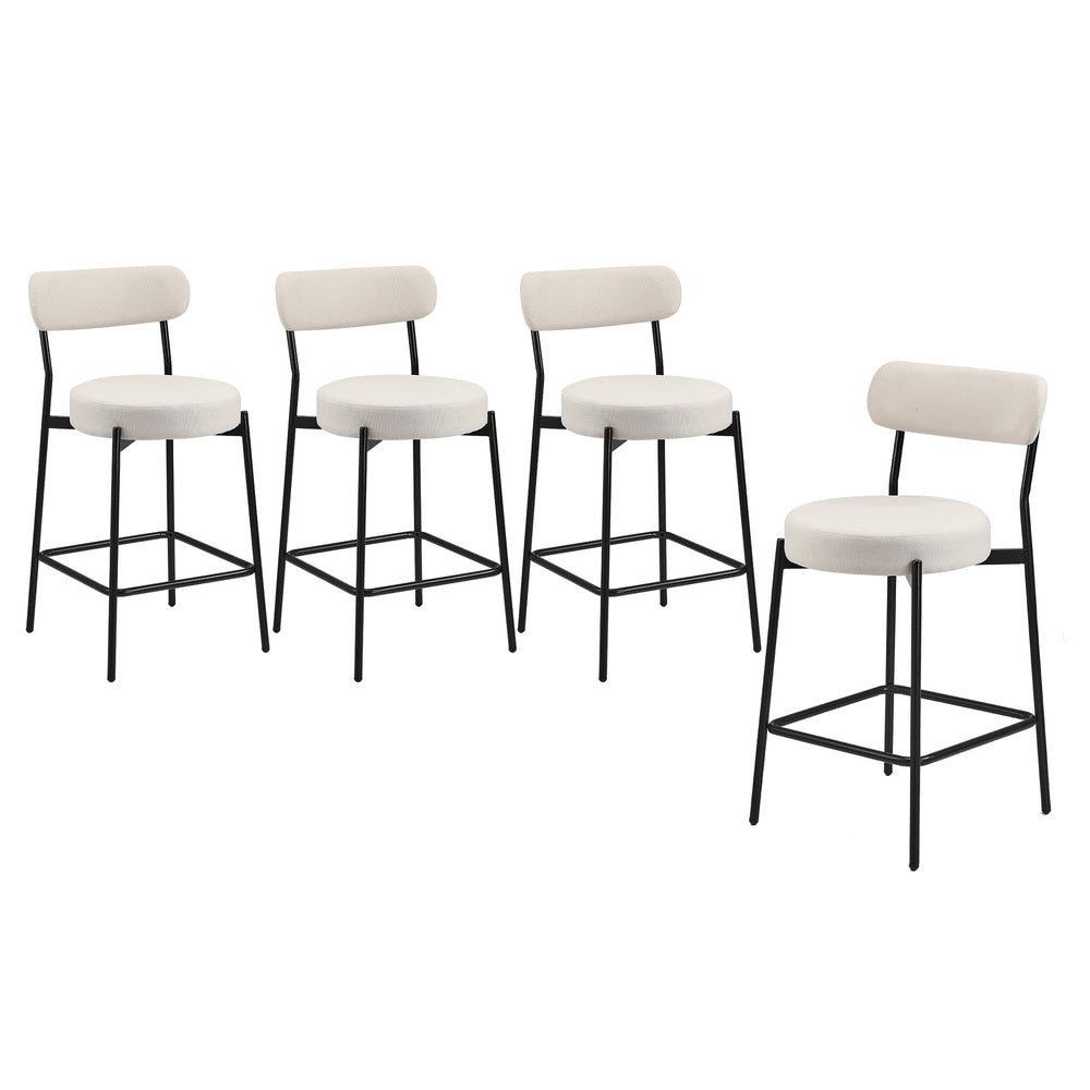 Oikiture 4x Bar Stools Polyester Linen Fabric Beige