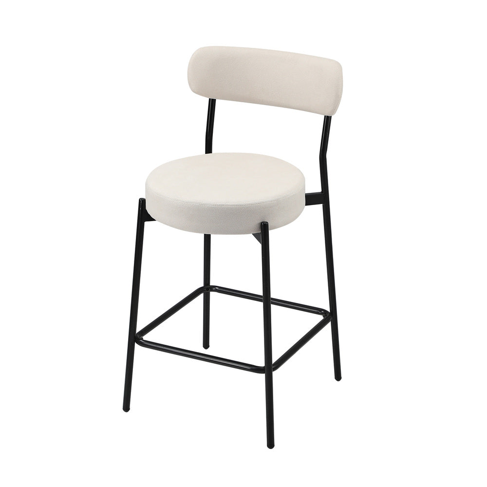 Oikiture 4x Bar Stools Polyester Linen Fabric Beige