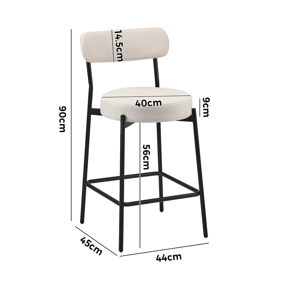 Oikiture 4x Bar Stools Polyester Linen Fabric Beige