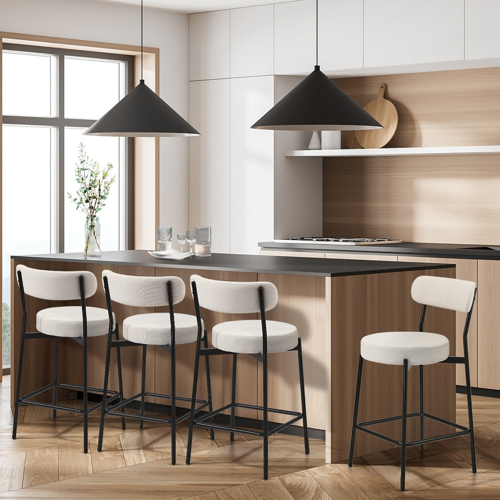 Oikiture 4x Bar Stools Polyester Linen Fabric Beige