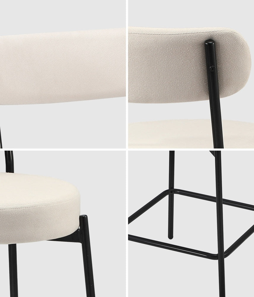 Oikiture 4x Bar Stools Polyester Linen Fabric Beige