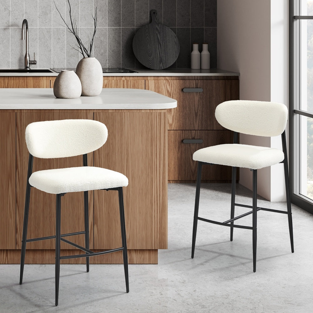 Oikiture 2x Bar Stools Boucle Fabric Black and White