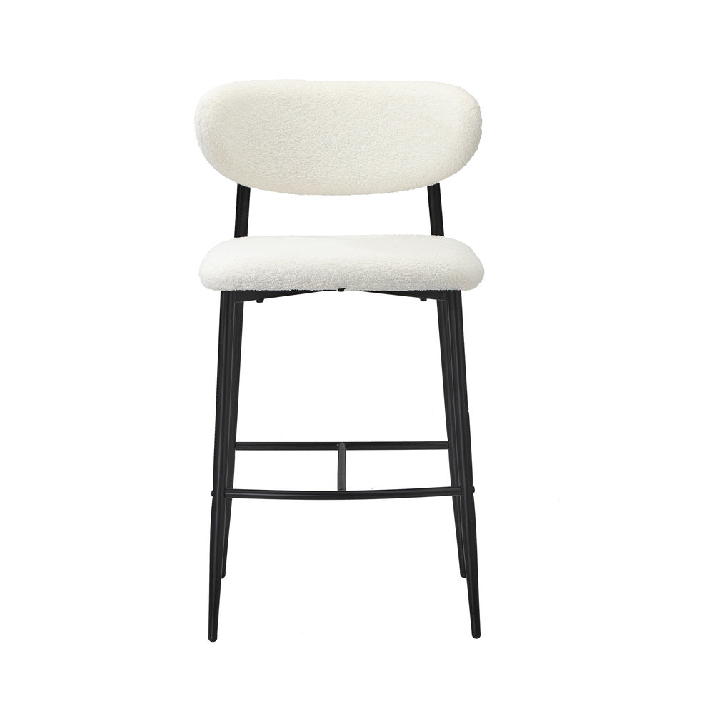 Oikiture 2x Bar Stools Boucle Fabric Black and White