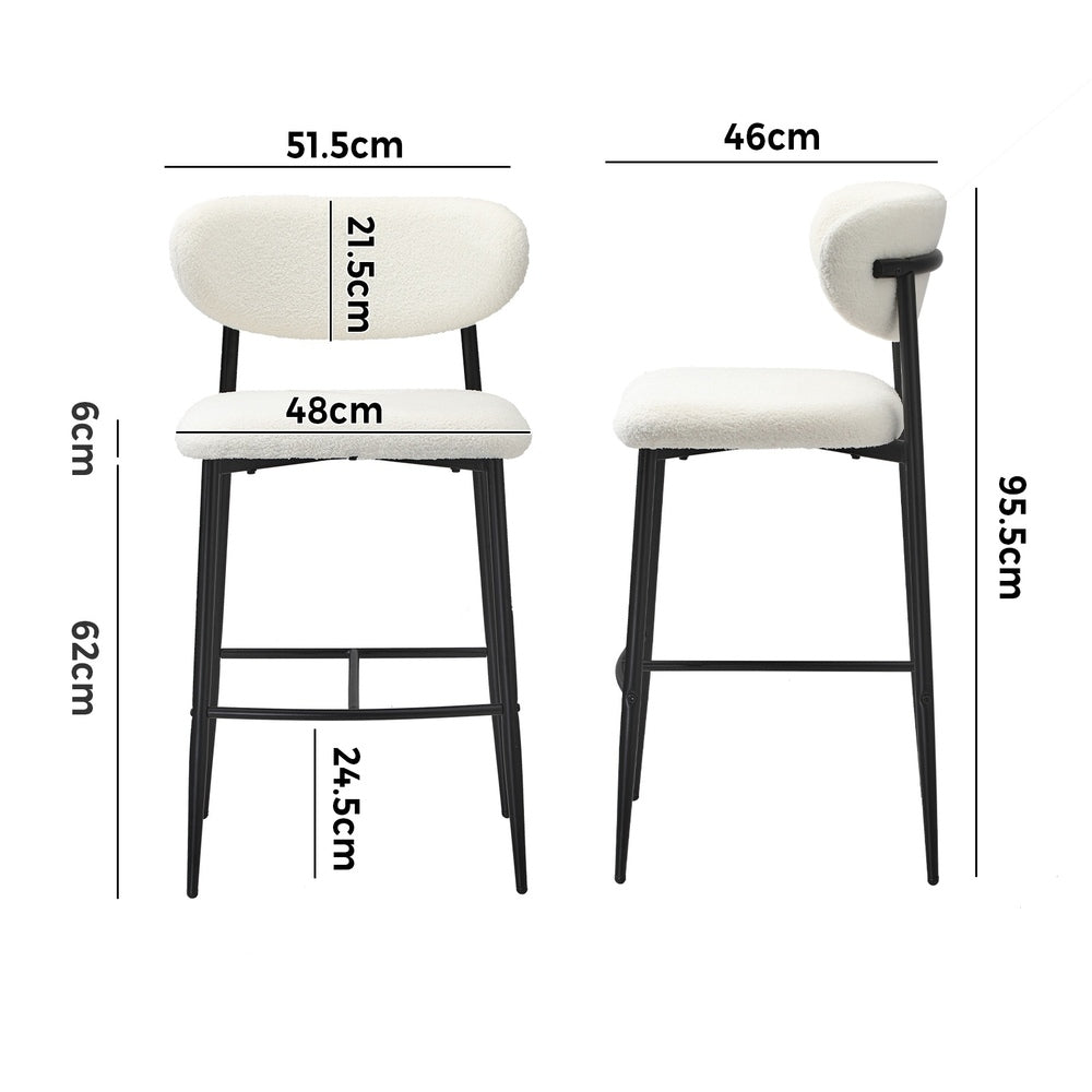Oikiture 2x Bar Stools Boucle Fabric Black and White