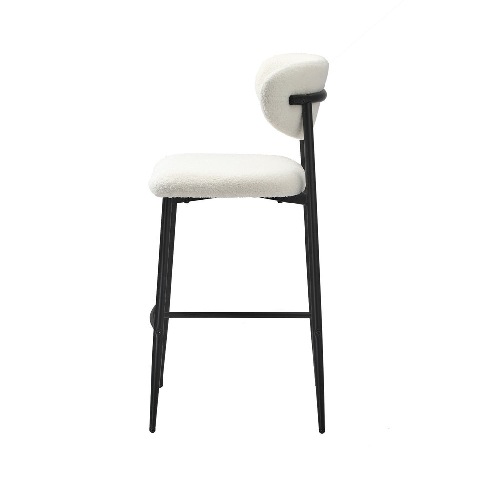 Oikiture 2x Bar Stools Boucle Fabric Black and White