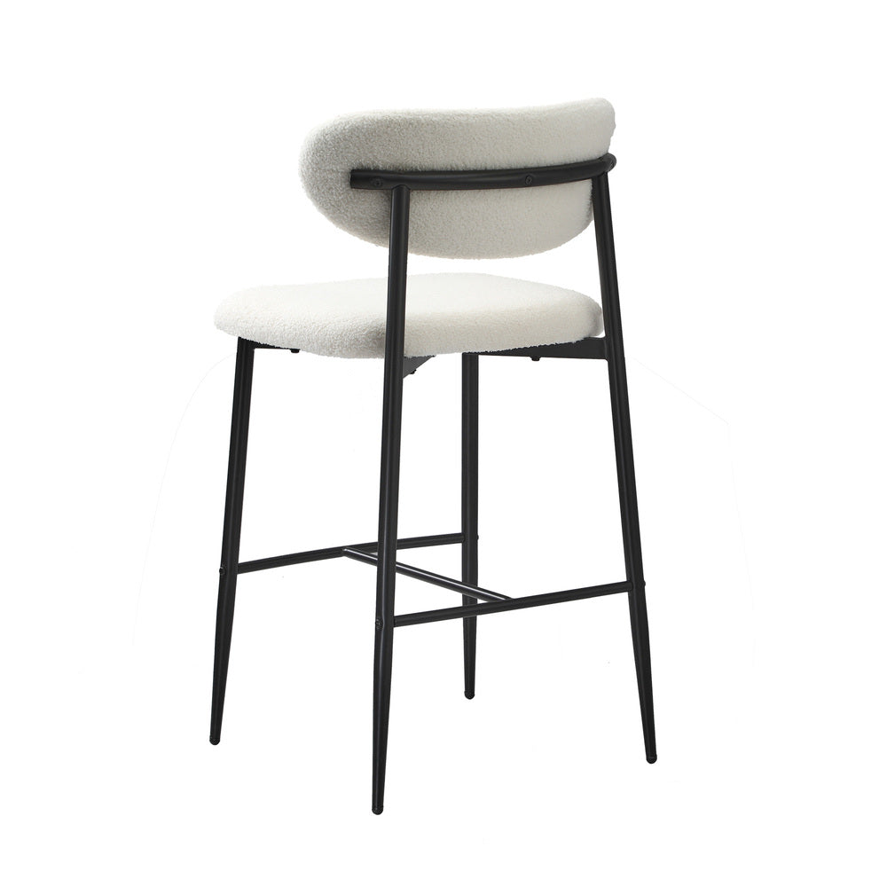 Oikiture 2x Bar Stools Boucle Fabric Black and White