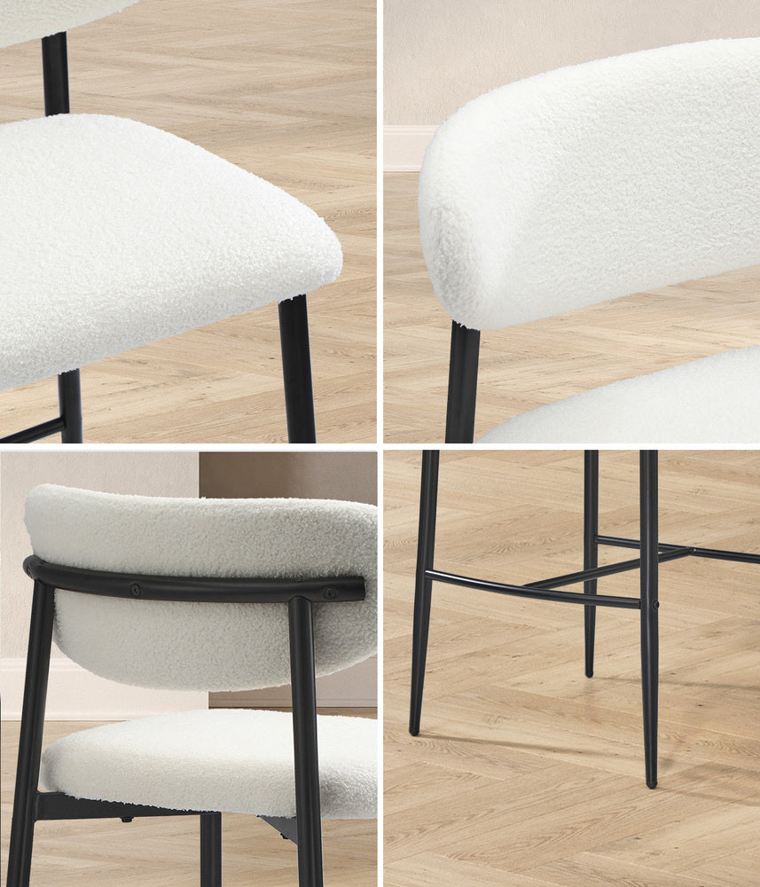 Oikiture 2x Bar Stools Boucle Fabric Black and White