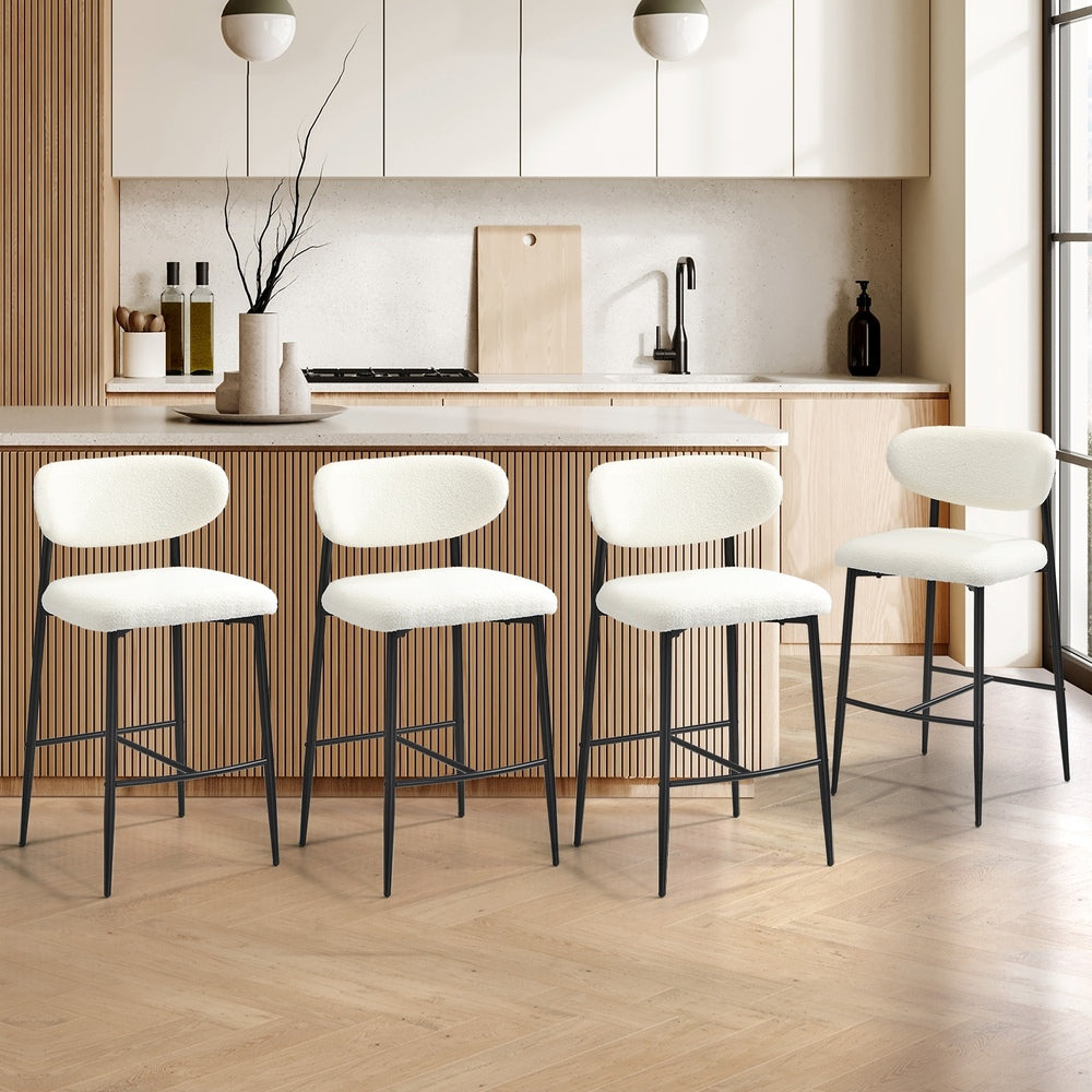 Oikiture 4x Bar Stools Boucle Fabric Black and White