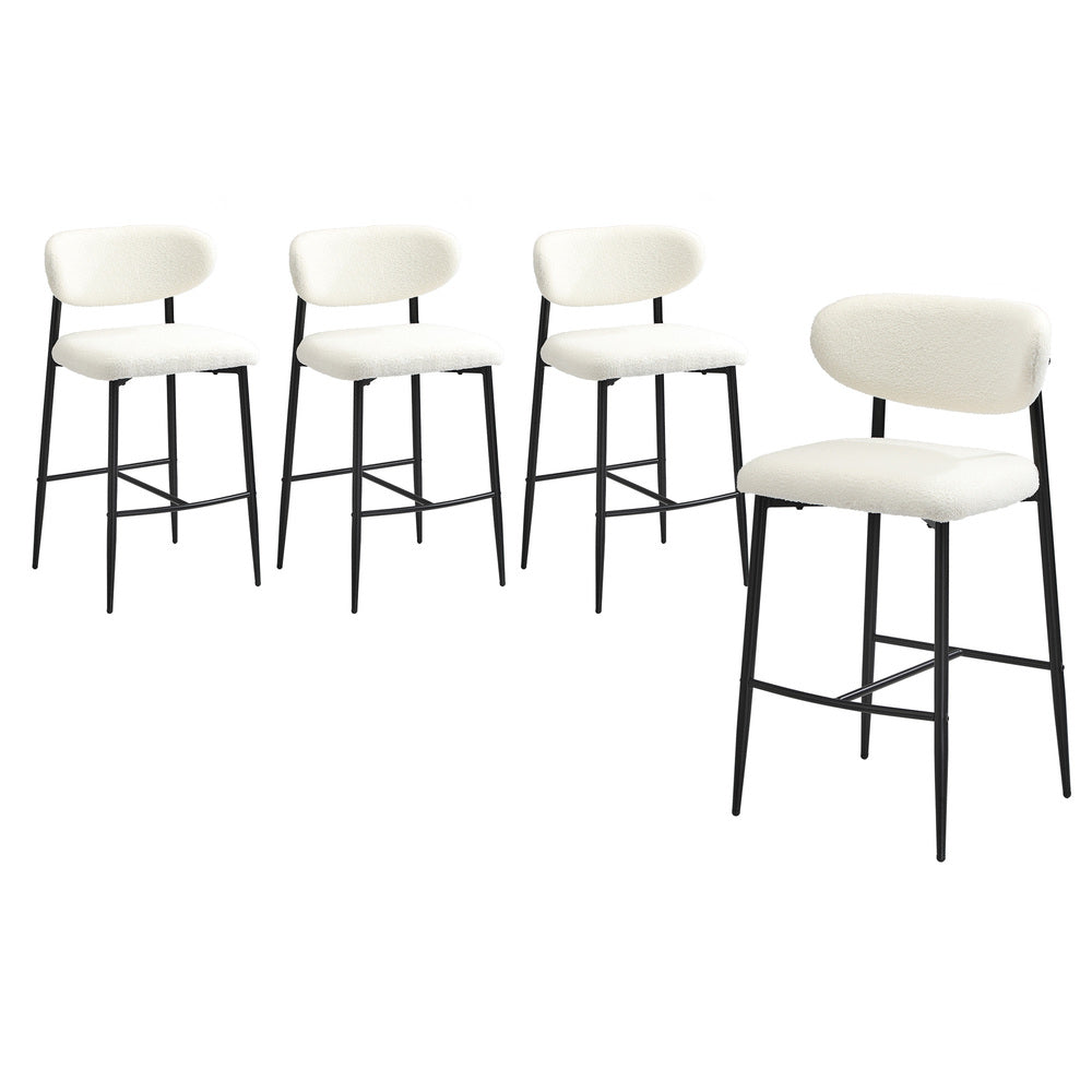 Oikiture 4x Bar Stools Boucle Fabric Black and White