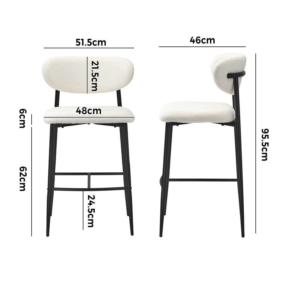 Oikiture 4x Bar Stools Boucle Fabric Black and White