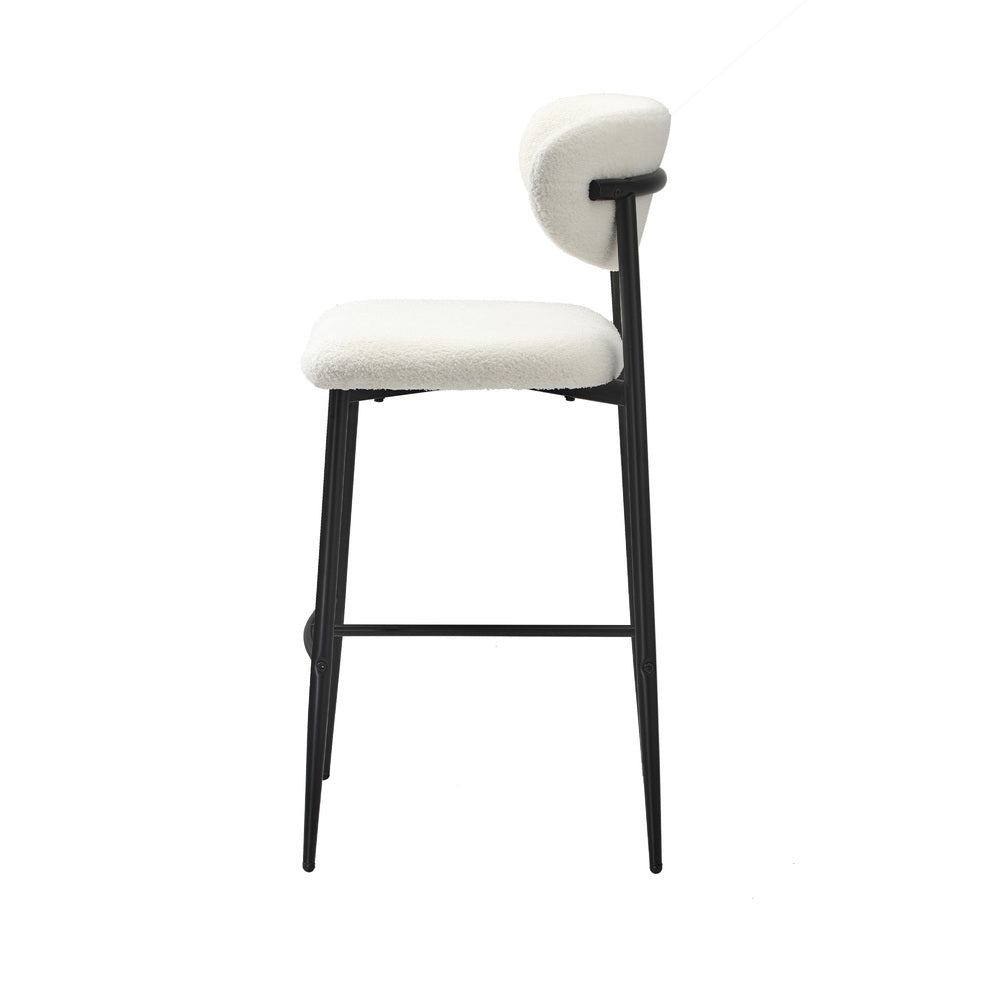 Oikiture 4x Bar Stools Boucle Fabric Black and White