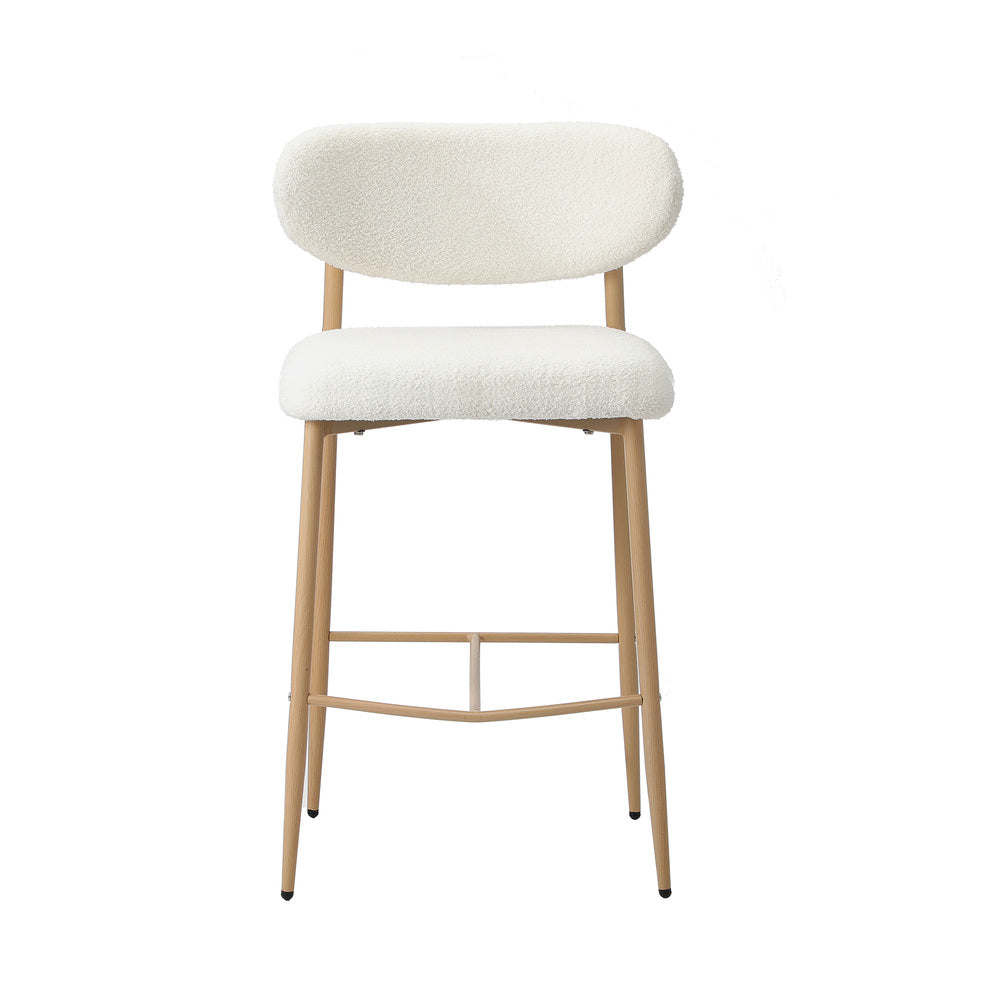 Oikiture 2x Bar Stools Boucle Fabric Natural White