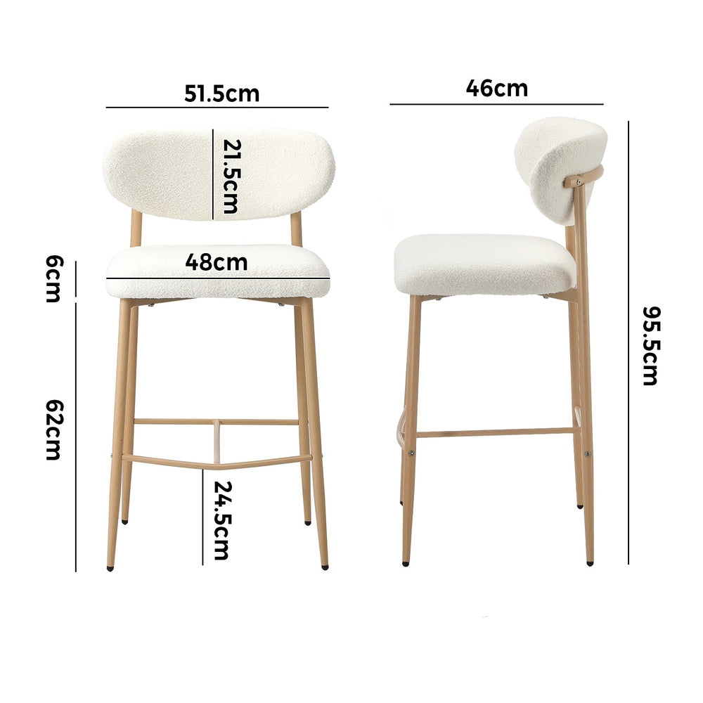 Oikiture 2x Bar Stools Boucle Fabric Natural White