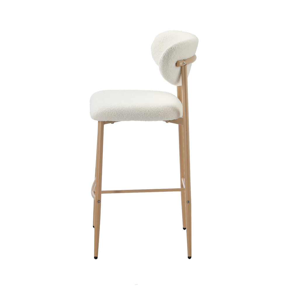 Oikiture 2x Bar Stools Boucle Fabric Natural White